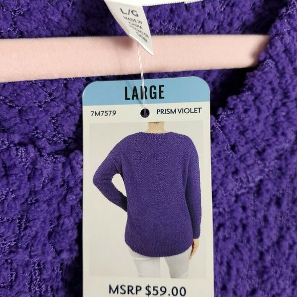 Seven 7 Womens Popcorn Chenille Sweater Size L Purple Long Sleeve Crew Neck New - Picture 6 of 11